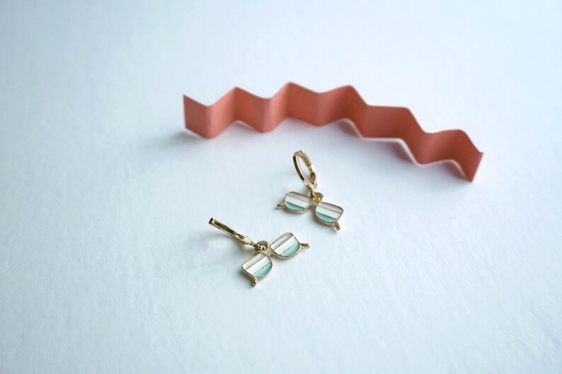 Sunglasses charm huggie hoops white pink blue enamel sunglass charm gold plated sunglass huggies beach sun fun hoops sunglass earrings