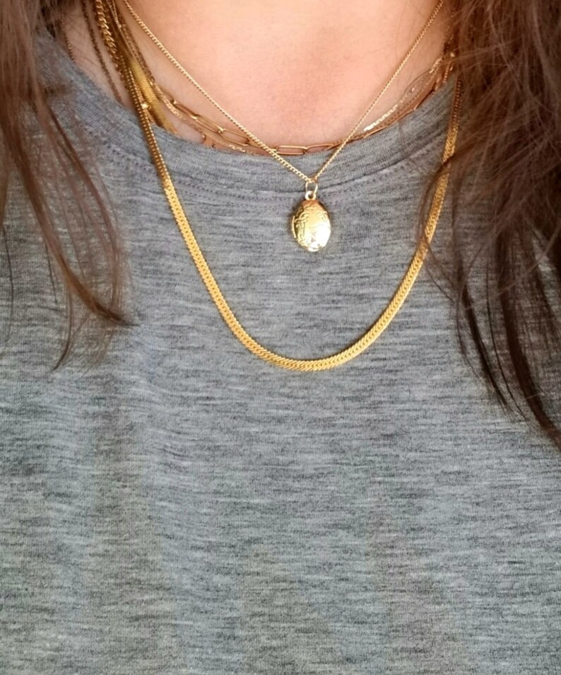 Gold Locket Necklace Dainty 24k Plated Floral Oval Locket Etsy
