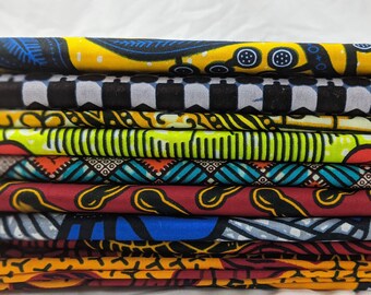 sewing crafts UK seller textiles bold print printed fabric quilting African wax 100% cotton bags mixed blue pattern print Metres
