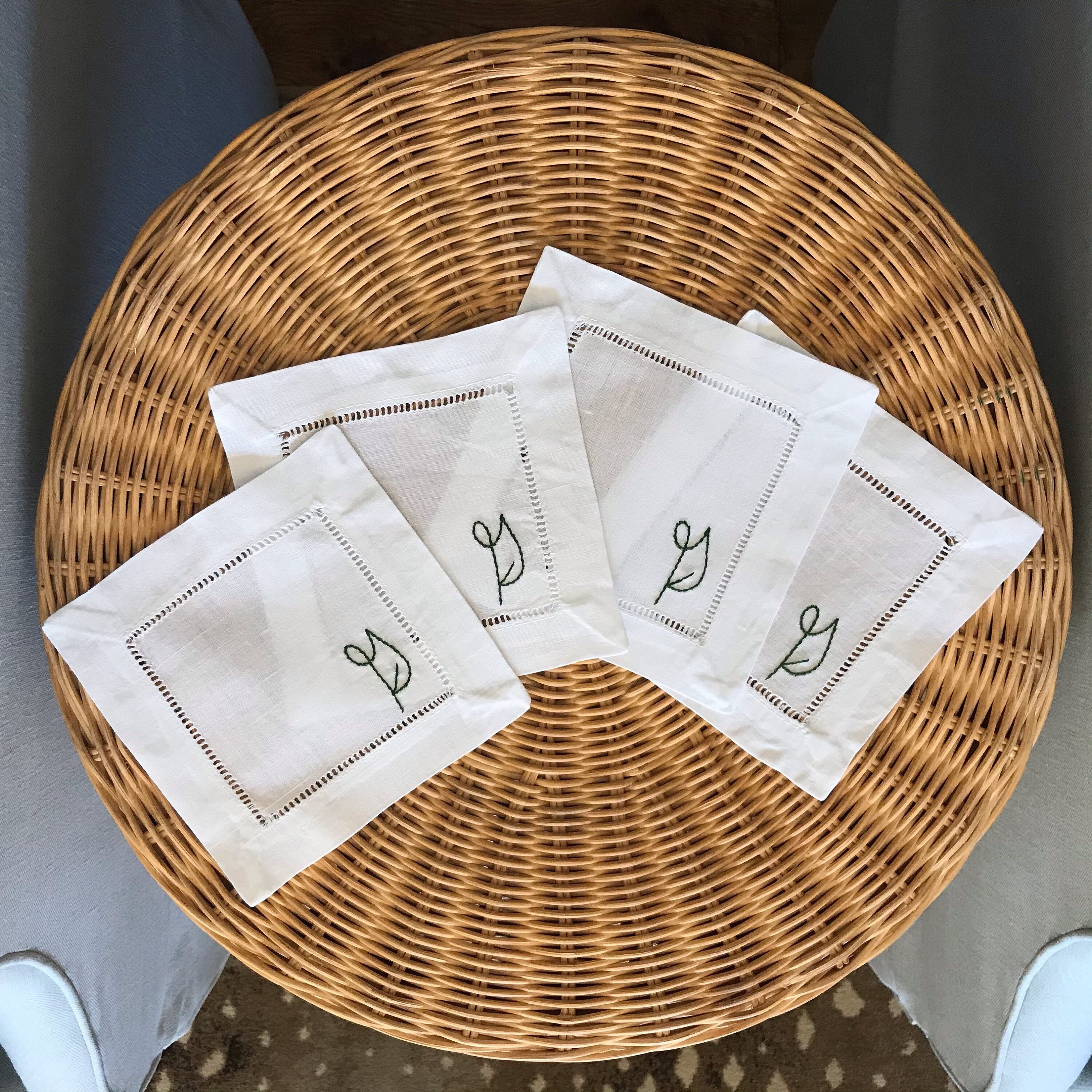 Set of 4 Initial Hand Embroidered Cocktail Napkins Hostess Etsy