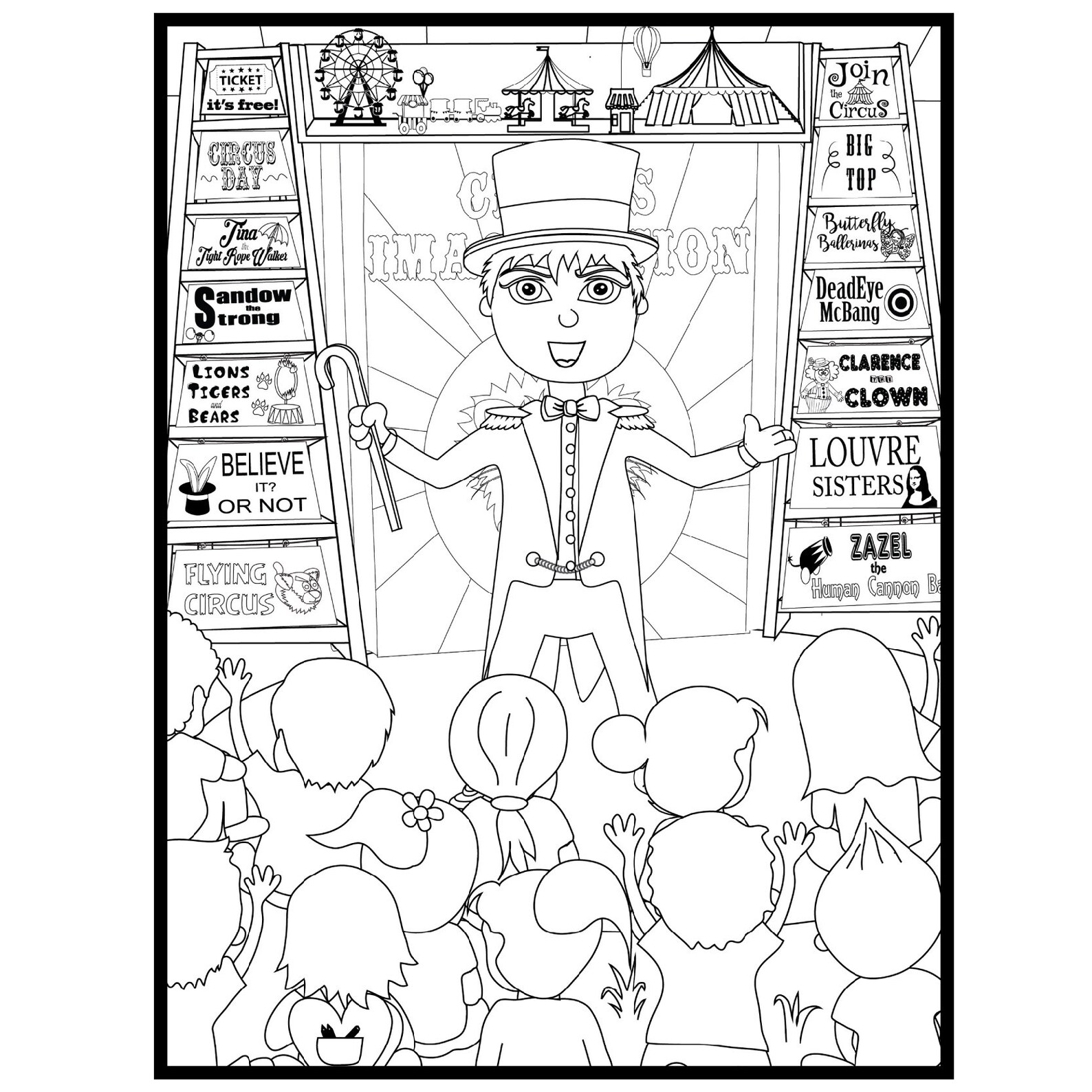 Ringmaster Coloring Page Imagination Land Coloring Book Etsy