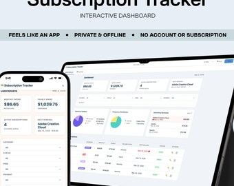 Abonnement-Tracker Canva Vorlage | Bearbeitbarer monatlicher und jährlicher Zahlungs-Tracker | Wiederkehrende Bill Planer Sofort Download
