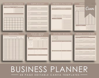 Business Planner & Organizer | Boho druckbare und bearbeitbare Canva-Vorlagen für die Budgetierung kleiner Unternehmen | Business Plan Vorlage Canva