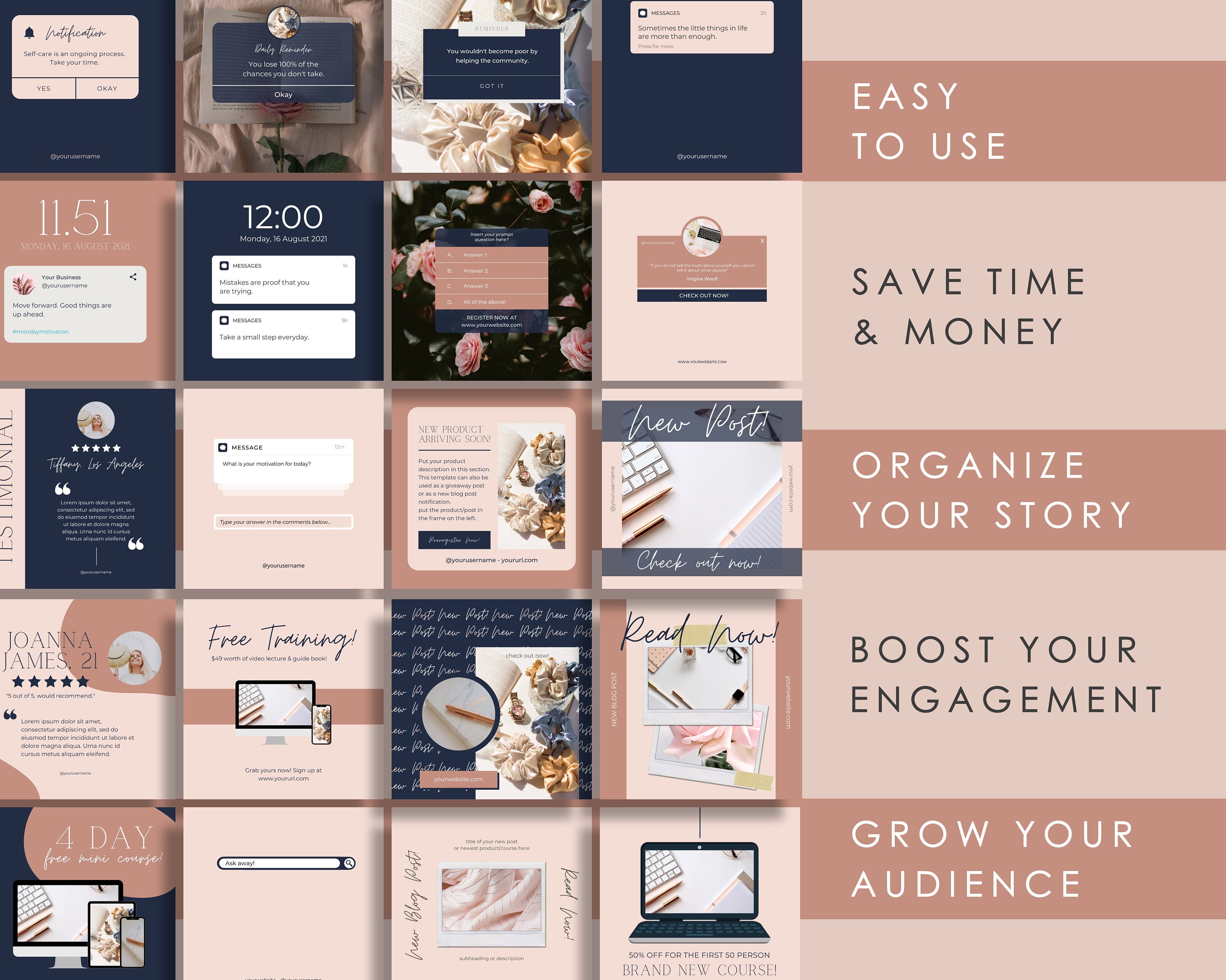 50 Rose Gold Instagram Post Templates | Social Media Templates Canva ...