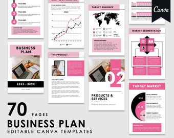Business Plan Template, Canva Template for Business Plan, Editable Pink Business Plan, Printable Business Planner, Elevator Pitch Template