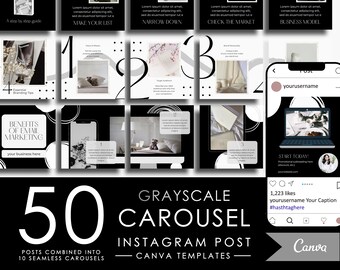 50 Grayscale Instagram Carousel Template Canva for Business Coaches & Coaching Template, Instagram Posts Template, Engagement Booster Puzzle