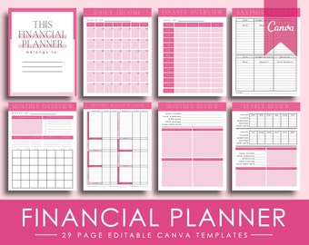 Modello Canva per pianificatore finanziario, Pianificatore di budget modificabile Canva, Pianificatore finanziario Canva, Monitoraggio delle spese di reddito, Pianificatore aziendale stampabile