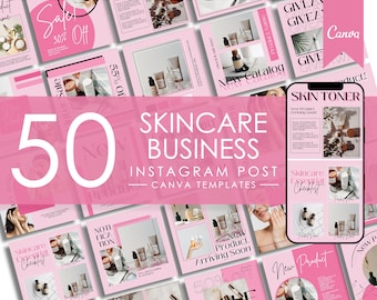 50 Minimalist Pink Beauty & Skincare Instagram Post Templates Canva for Estheticians | Esthetician Canva Template for Social Media Branding