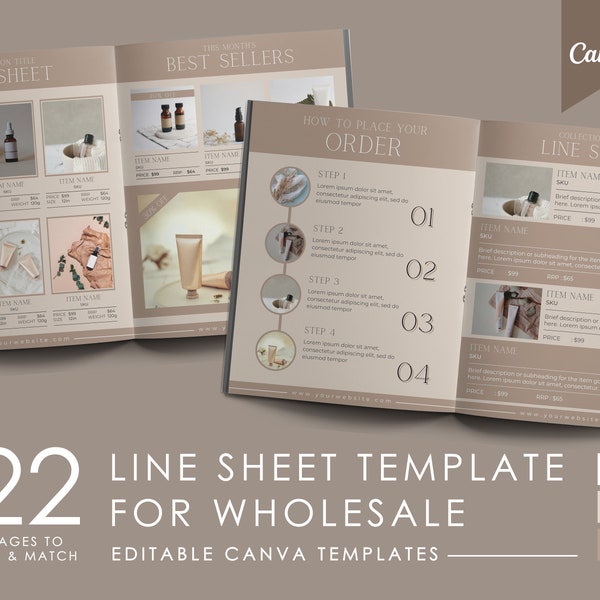 Line Sheet Template for Wholesale Catalog, Price List Template Canva, Editable Wholesale Line Sheet Template Pricing Ebook, Linesheet Canva