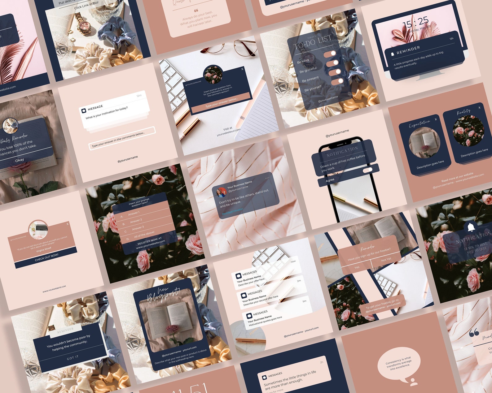 50 Rose Gold Instagram Post Templates | Social Media Templates Canva ...