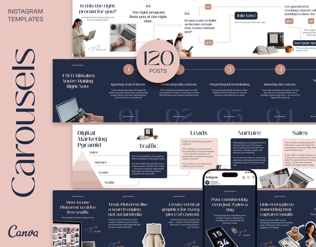 120 Instagram Carousel Template Canva for Business Coaches & Coaching ...