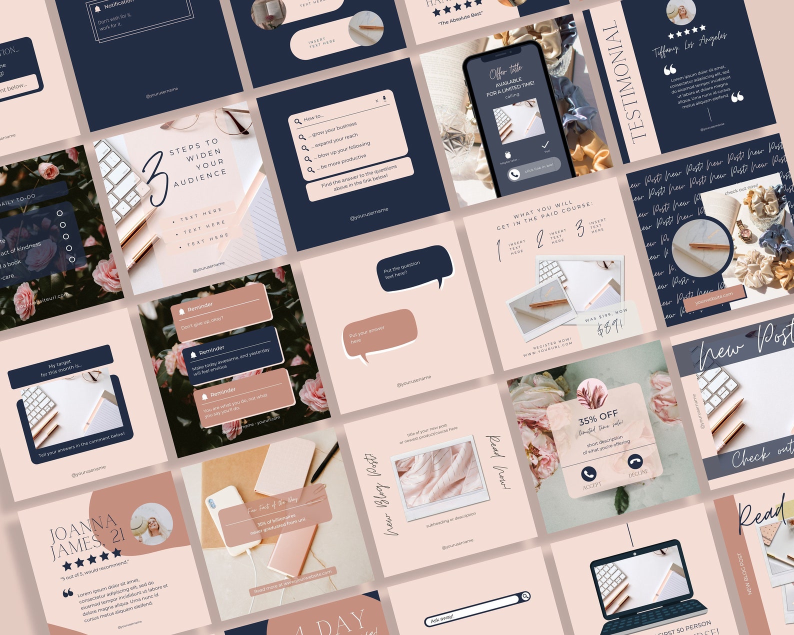50 Rose Gold Instagram Post Templates | Social Media Templates Canva ...