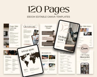 120-seitige Ebook-Vorlage bearbeitbar, Bleimagnet-Leitfaden Buchvorlage, Arbeitsmappenvorlage, bearbeitbares Arbeitsblattlayout Life Coach Boho