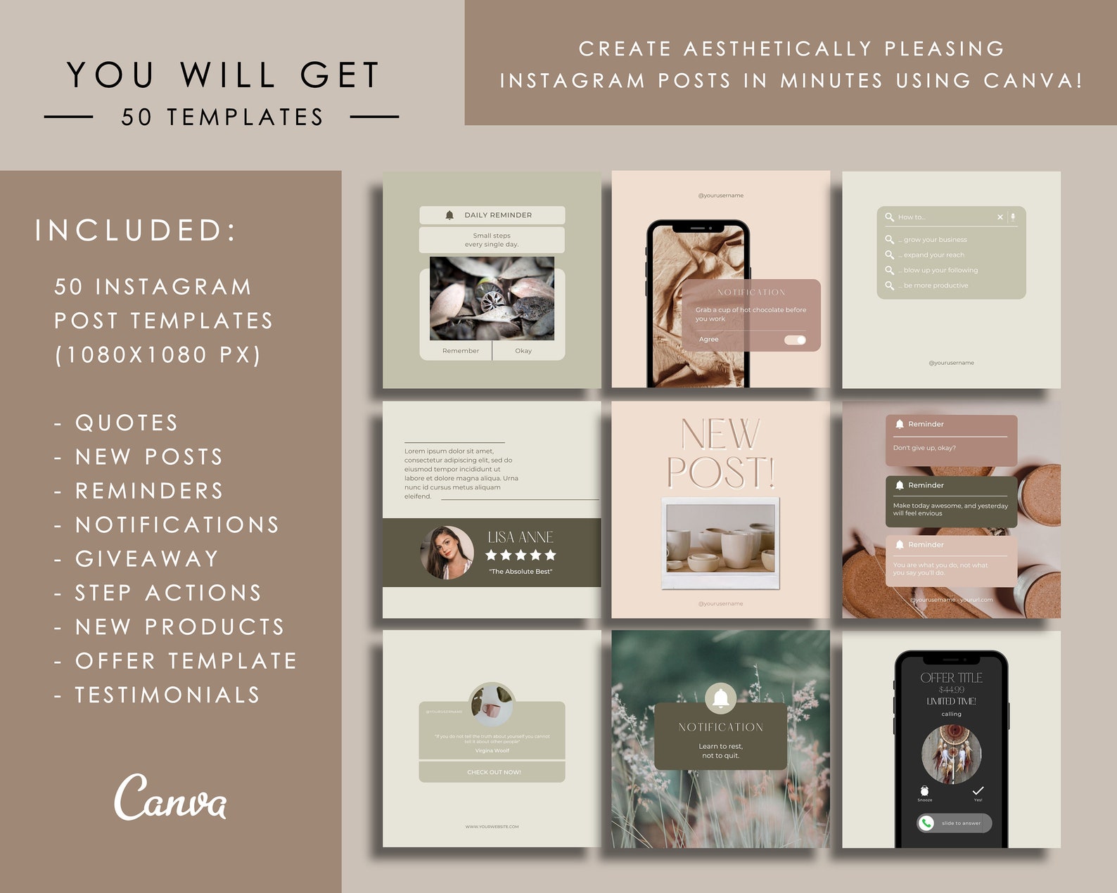 50 Earthy Instagram Post Templates | Canva Templates Instagram ...