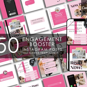 50 Instagram Post Templates | Canva Template for Instagram Engagement Booster Notification Pack | Engagement Post Black Pink Template
