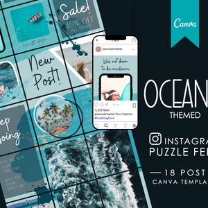 Instagram Puzzle Feed Canva Vorlage, Blau bearbeitbare Social Media Vorlagen Canva, Instagram Post Coach Vorlagen, Branding Kit für Blogger