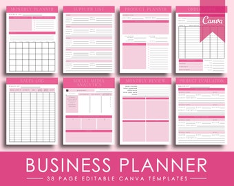 Planificateur d'entreprise et organisateur | Modèles Canva imprimables et modifiables pour la budgétisation en ligne et les petites entreprises | Modèle de plan d'affaires Canva