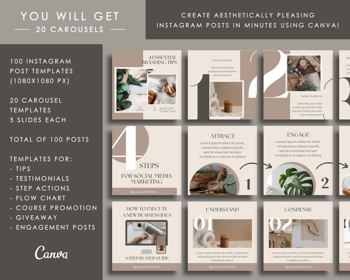 100 Instagram Carousel Posts Canva for Business Coaches & - Etsy