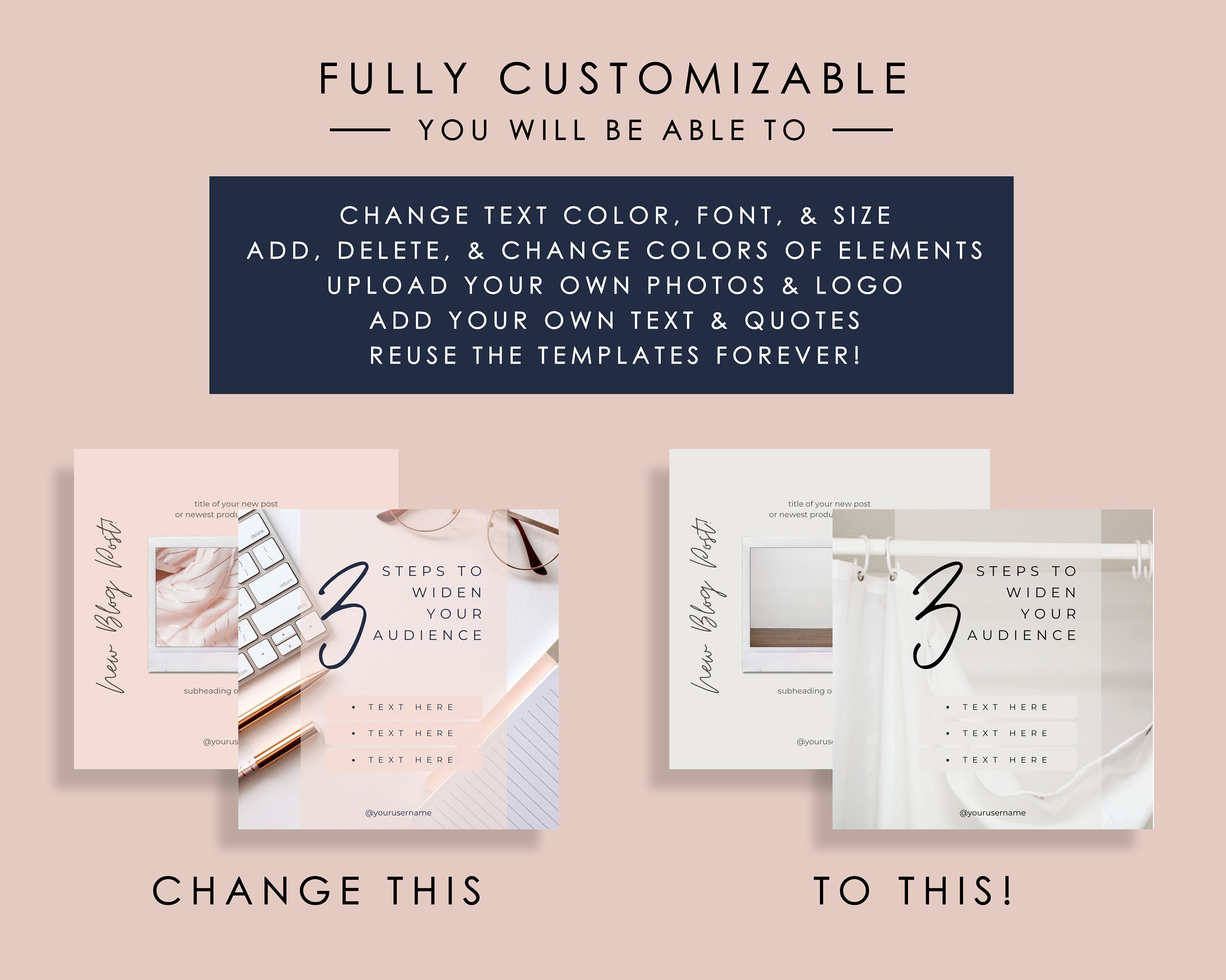 50 Rose Gold Instagram Post Templates | Social Media Templates Canva ...