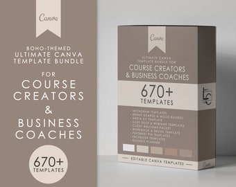 Canva Templates Bundle, Boho Coaching Business Template Toolkit, Life Coaches Template, Course Creator & Coaching Social Media Templates