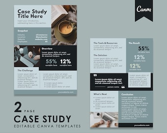 Modello di case study / Modello di volantino di case study modificabile Canva / Modello di case study aziendale stampabile 2 pagine