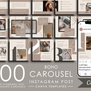 100 Instagram Carousel Posts Canva for Business Coaches & Coaching Template, Boho Instagram Posts Templates Pack, Engagement Booster Puzzle