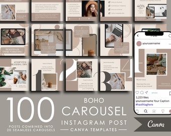 100 Instagram Carousel Posts Canva for Business Coaches & Coaching Template, Boho Instagram Posts Templates Pack, Engagement Booster Puzzle