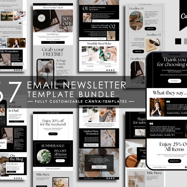 E-Mail Marketing Template Canva, Newsletter Template Kit, E-Mail Newsletter Canva Template für Blogger, Sales E-Mail Content Marketing Template