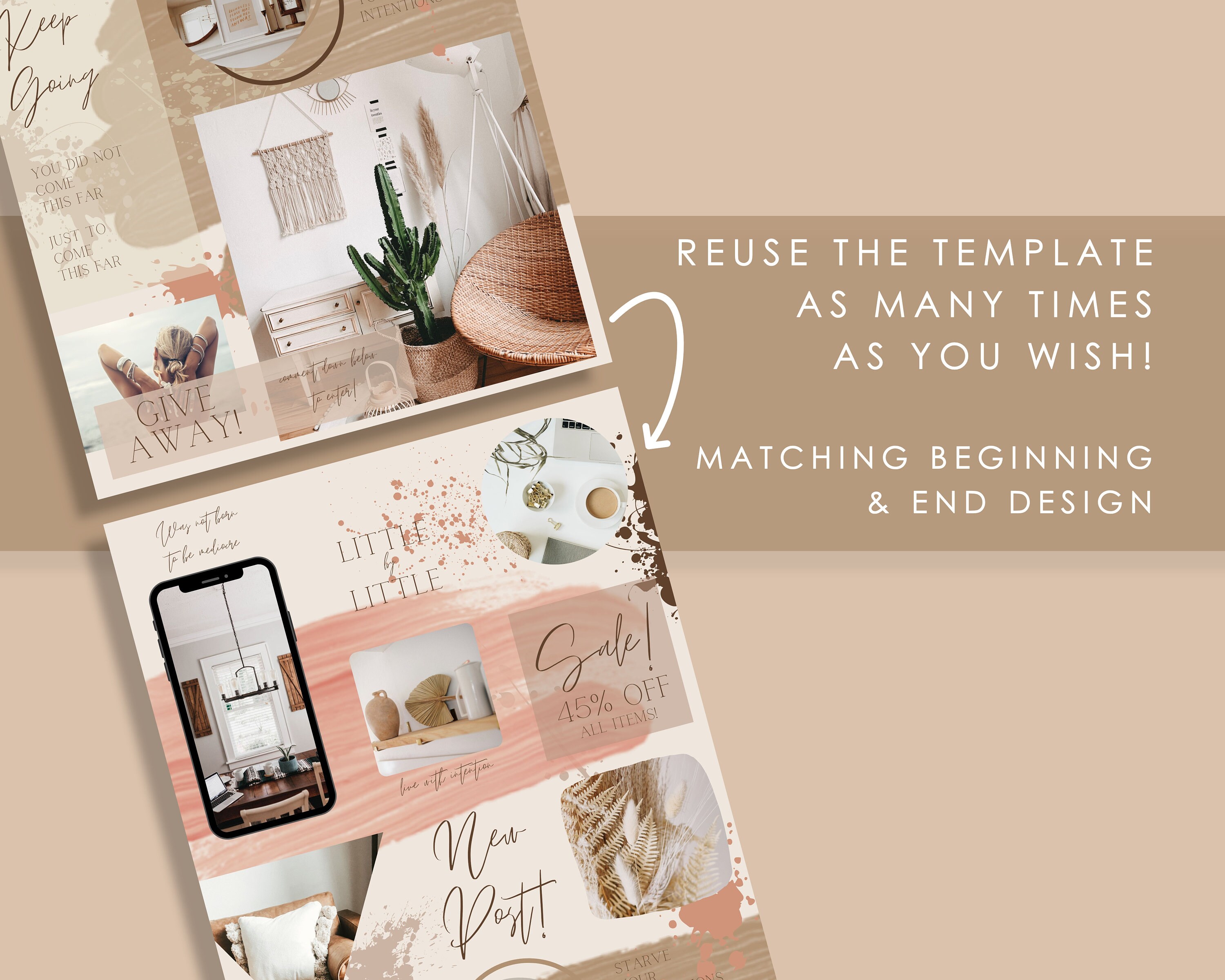 Instagram Puzzle Feed Template for Canva, Boho Editable Social Media ...