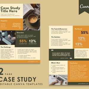 Case Study Template | Editable Case Study Flyer Template Canva | Business Case Study Printable 2 Page (Gold)