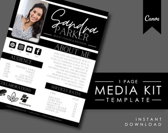 1 Seite Media Kit Template | Canva Template Instagram Media Kit | Blogger Vorlage | Influencer Preisliste | Blogger Press Kit & Preisliste