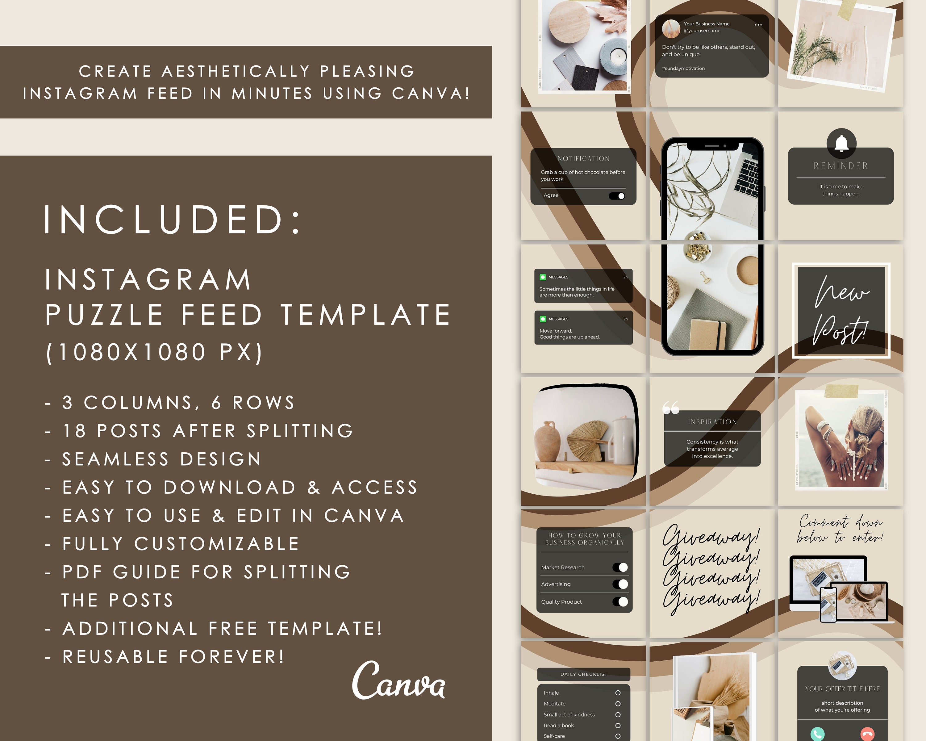 Canva Instagram Puzzle Feed Rainbow Boho Instagram Post Templates Canva ...