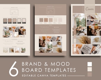 Brand Board Templates und Mood Board Templates, bearbeitbare Canva Branding Template, Style Board, Boho Neutral Branding Kit & Brand Clarity