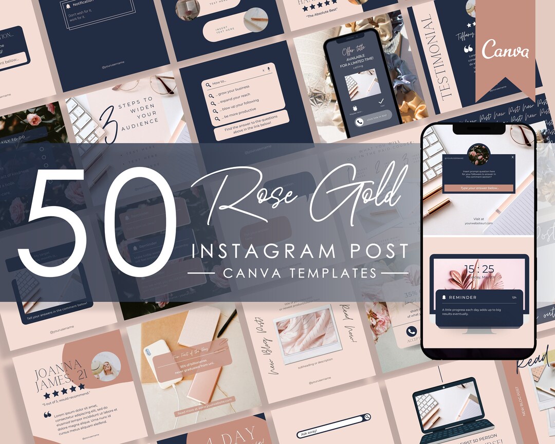 50 Rose Gold Instagram Post Templates | Social Media Templates Canva ...