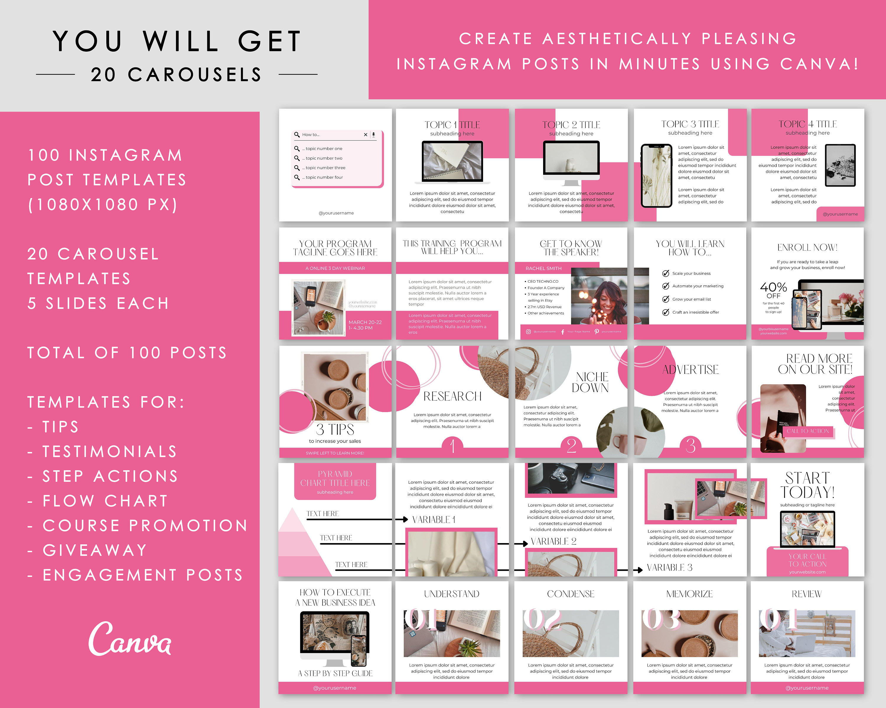 100 Instagram Carousel Posts Canva for Business Coaches & Coaching ...