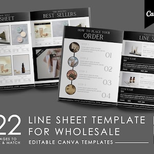 Line Sheet Vorlage für Großhandelskatalog, Preisliste Vorlage Canva, Editierbare Großhandel Linesheet Vorlage Pricing Ebook, Line Sheet Canva