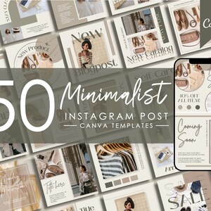 50 Neutral Minimalist Instagram Post Templates | Canva Templates for Instagram Engagement Booster | Instagram Media Kit Post IG Feed