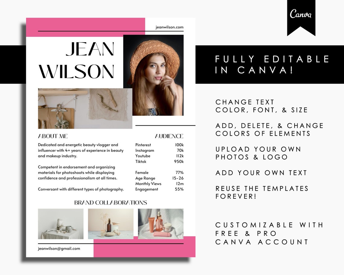 Media Kit Canva Template 2 Page for Influencer Instagram, Blogger