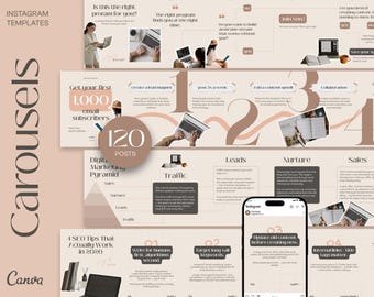 120 Boho Instagram Karussell Posts Canva für Business Coaches & Coaching Template, Boho Instagram Posts Template, Engagement Booster Puzzle