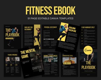 Fitness Ebook Vorlage, Workout-Programmplaner, Wellness Yoga Coach Vorlage Ernährungsrezeptvorlage, Personal Training, Gym Packet