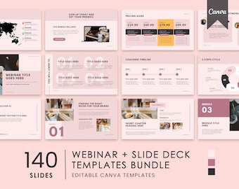 Pink Webinar Template & Slide Deck Template Canva, Course Webinar Presentation Templates, Masterclass Template and Workshop Bundle