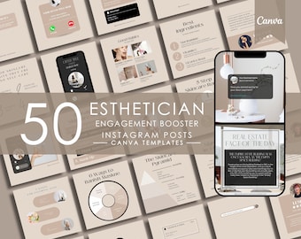 50 Boho Skincare Instagram Templates Canva for Estheticians | Beauty Canva Template for Social Media Branding & Engagement Booster