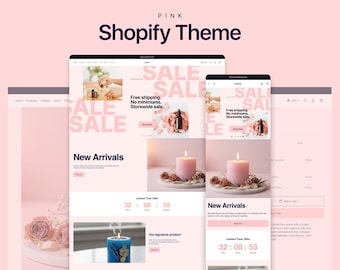 Shopify Theme Pink Website Template Clothing Boutique, Shopify 2.0 Store Template, Ecommerce Modern Shopify Templates, Canva Banners