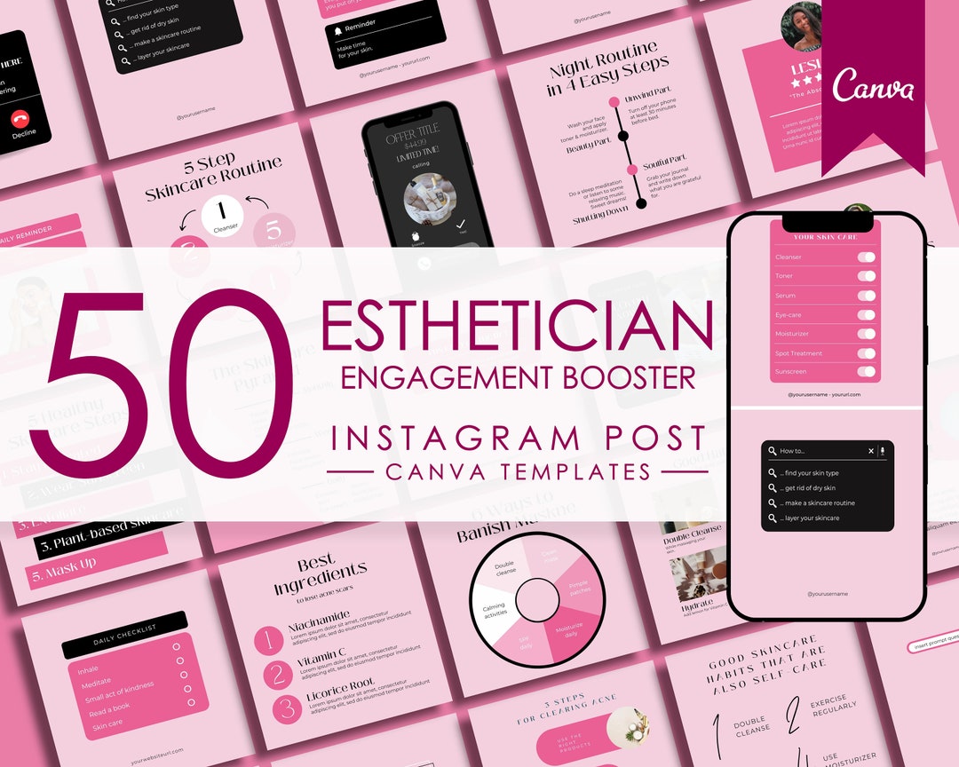 50 Pink Skincare Instagram Post Templates Canva for Estheticians ...