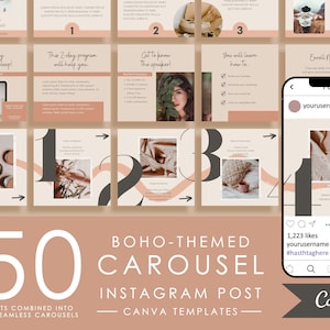 50 Boho Instagram Carousel Posts Canva for Business Coaches & Coaching Template, Boho Instagram Posts Template, Engagement Booster Puzzle