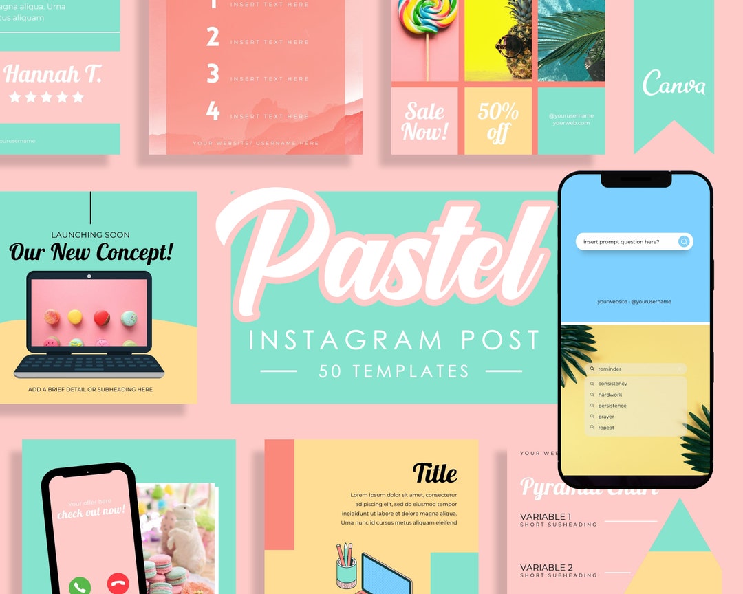 50 Pastel Rainbow Instagram Template Canva, Instagram Posts Template ...