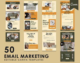 Szablon marketingu e-mailowego Canva, zestaw szablonów newslettera, szablon newslettera e-mail Canva dla Bloggera, szablon marketingu treści e-mail w kolorze kości słoniowej