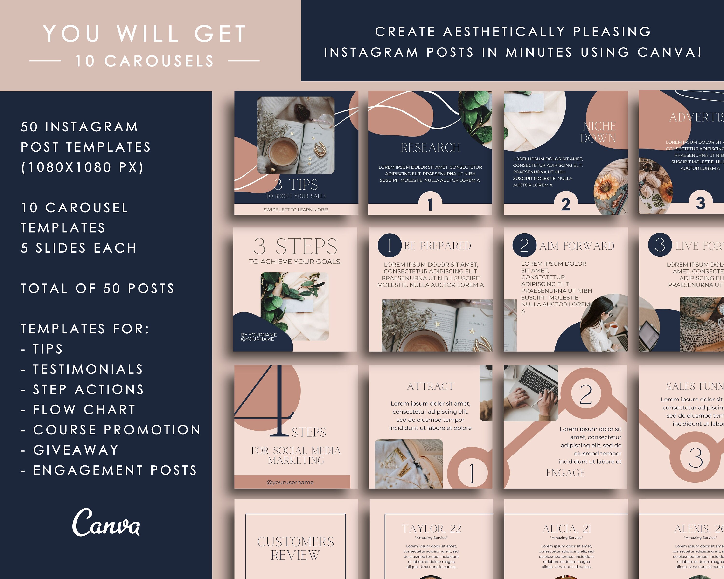 50 Instagram Carousel Template Canva for Business Coaches & - Etsy