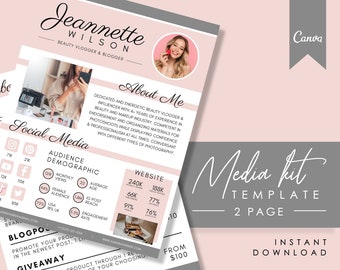 2 Seiten Media Kit Template für Influencer, Social Media Influencer & Blogger Media Kit Editierbare Canva, Press Kit, Influencer Rate Sheet