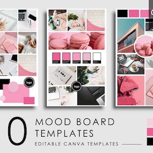 Plantillas de tablero de humor Canva, plantilla de tablero de humor de bricolaje editable, plantilla de tablero de marca de inspiración, kit de plantillas de marca rosa, tablero de estilo